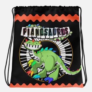 Pianosaurus Black Drawstring Bag